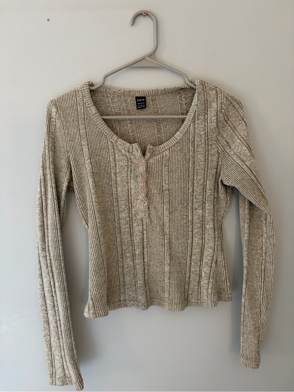 Ribbed Henley Top - Cream